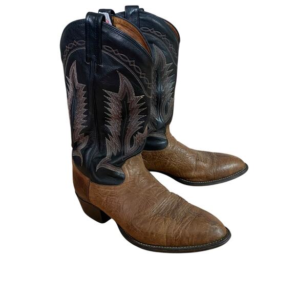 Tony Lama Brown & Black Leather Cowboy Boots Mens 11 D Western Rodeo 6171 - Picture 1 of 10